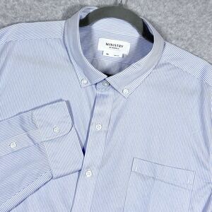 Ministry of Supply Shirt Mens XXL Blue Thin Striped Dress Shirt Button Down 2XL